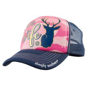 NWT Simply Southern Womens Trophy Wife Trucker Hat Camo Pink "Trophy Wife" FLC97